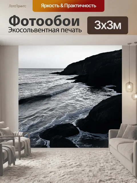 Фотообои черно-белый с изображением морского побережья