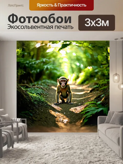 Фотообои обезьяна на тропе среди густого леса