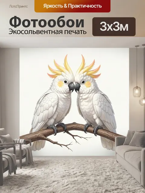 Фотообои Пара белых какаду на ветке