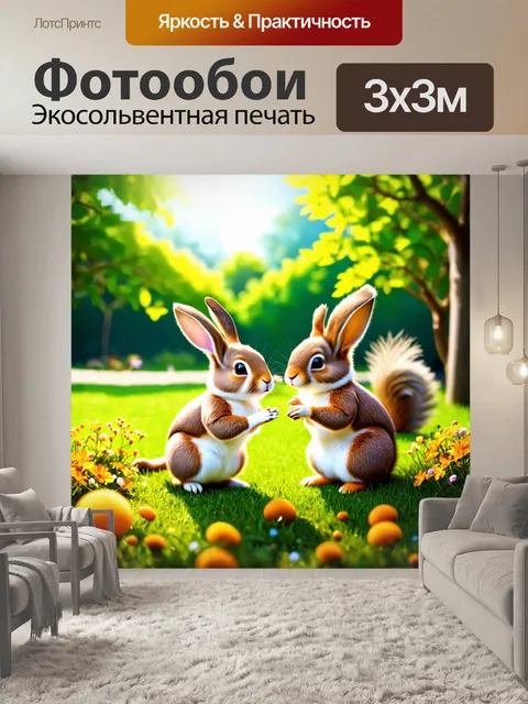 Фотообои животные в стиле двухмерная иллюстрация