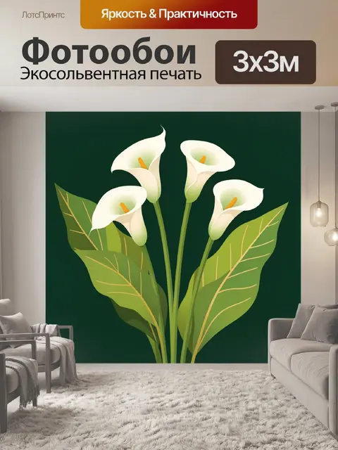 Фотообои Белые каллы на темном фоне