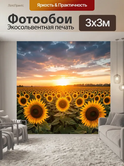 Фотообои Поле подсолнухов на закате