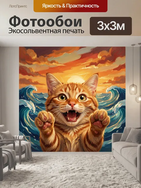 Фотообои Рыжий полосатый кот крупным планом в центре кадра