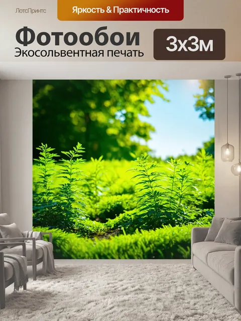 Фотообои зеленые в стиле сюрреализм, солнечный день, где растения играют под музыку ветра