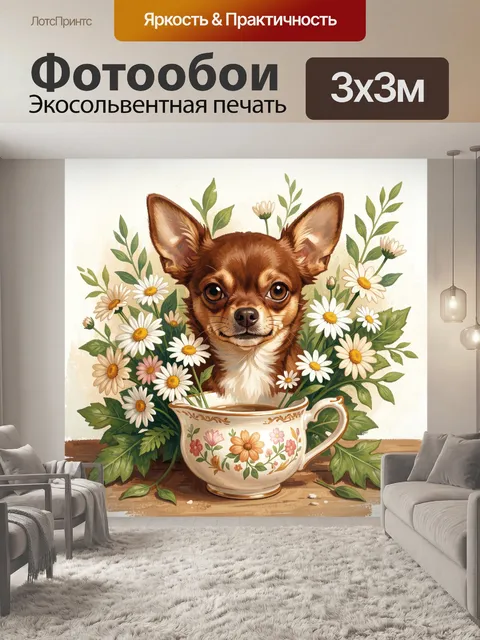 Фотообои Лисичка в букете ромашек