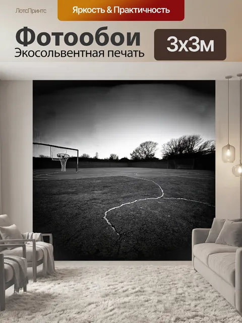 Фотообои на пейзаже видно заброшенный открытый баскетбольный корт