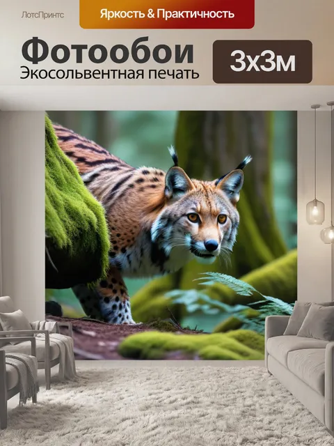 Фотообои рысь, исследующая тайные закоулки леса