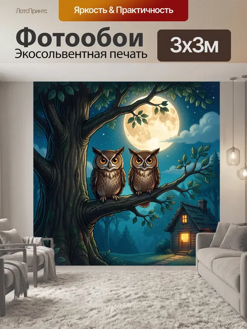 Фотообои Две совы под луной