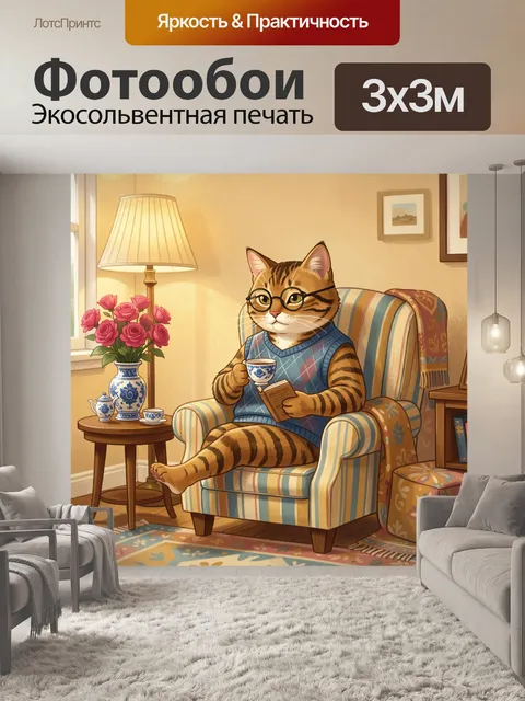 Фотообои Тигровый кот в уютной гостиной