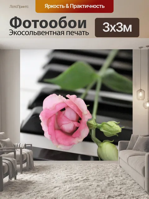 Фотообои Розовый цветок на клавишах фортепиано
