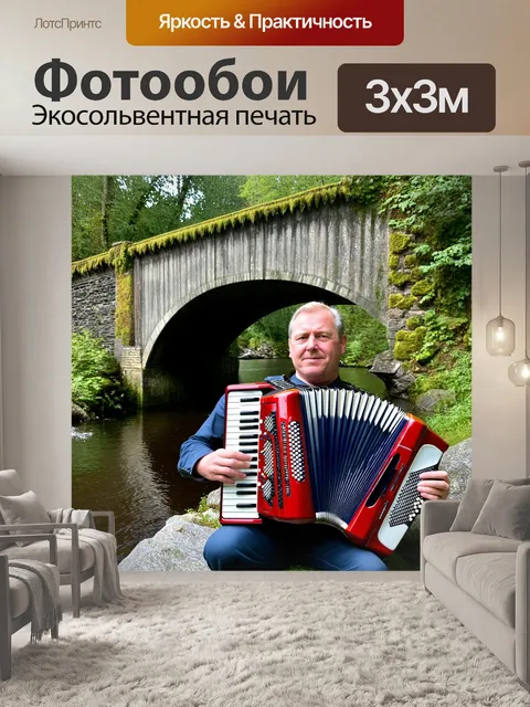 Фотообои тема: "аккордеон на фоне старого моста"