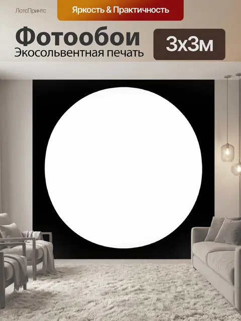 фотообои черный: минималистичный черный фон с крупным белым элементом в форме круга
