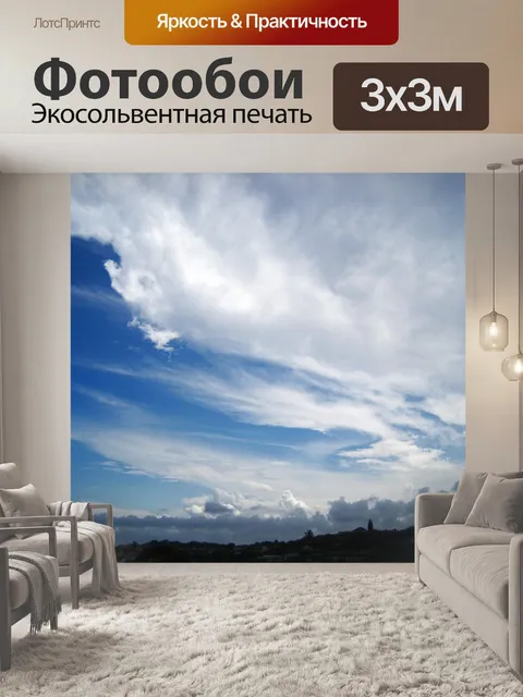 Фотообои широкое белое облако и голубое небо