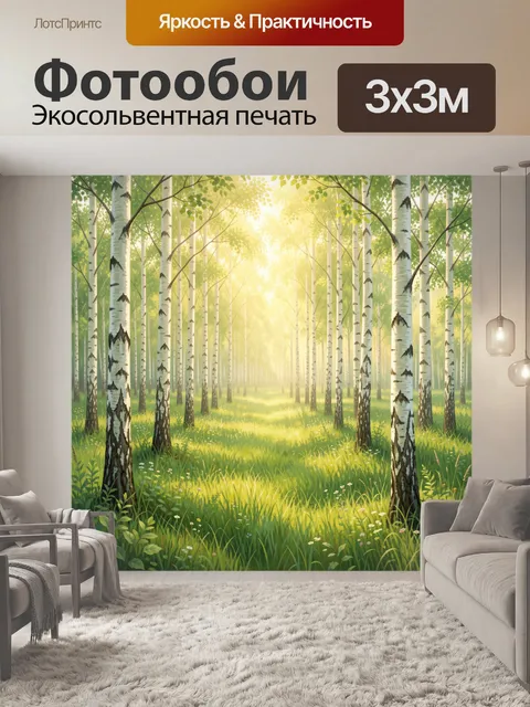 Фотообои Солнечная березовая роща летом