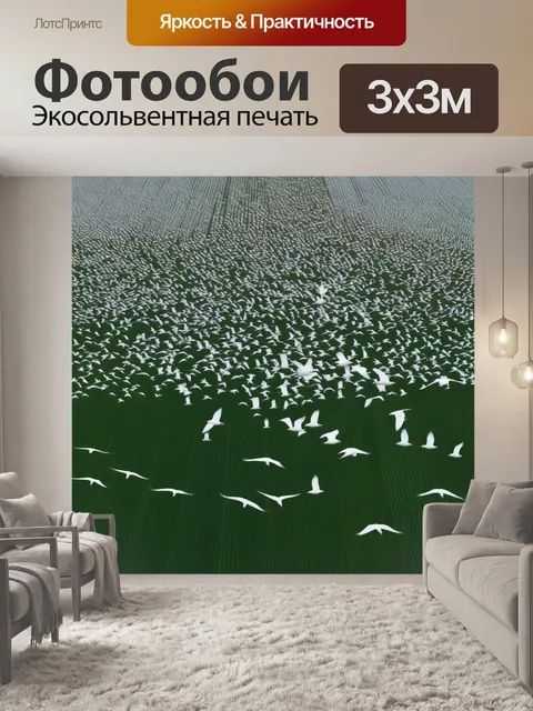Фотообои белые птицы, несущиеся через поле