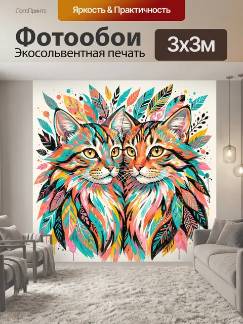 Фотообои Два ярких лиса среди листьев