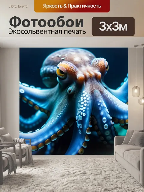 Фотообои полотна художника с изображением осьминога в морских глубинах