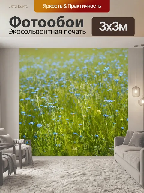 Фотообои изображающие нежные синие линии в полевых цветах