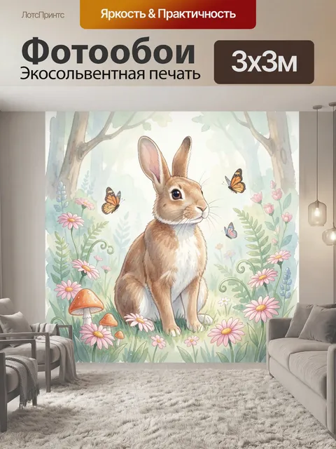 Фотообои Заяц в цветущем лесу