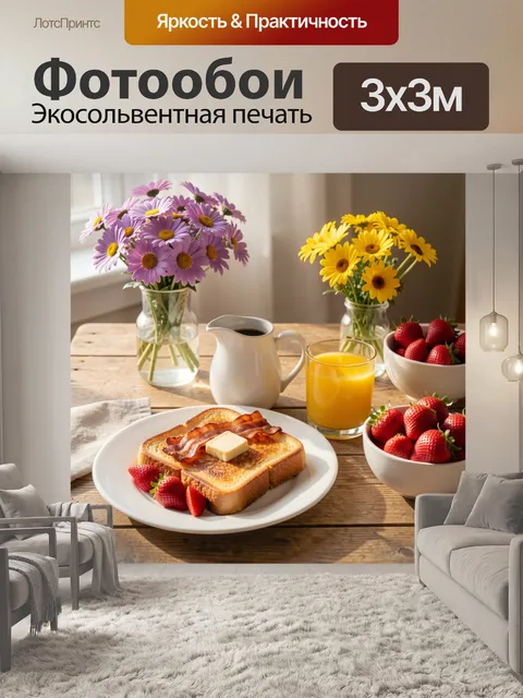 Фотообои Уютный завтрак с цветами и ягодами