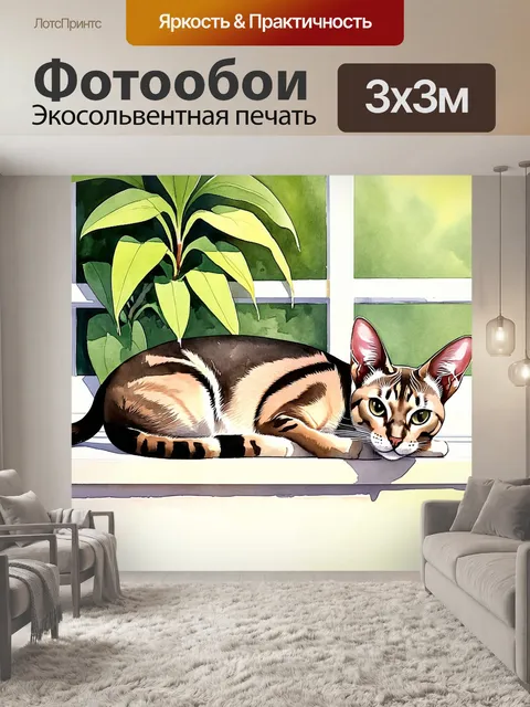 Фотообои ориентальная короткошерстная кошка спит на комфортабельном подоконнике
