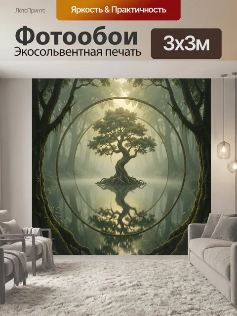 Фотообои Лесное дерево-форма в круге