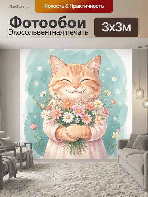 Фотообои Улыбающийся кот с букетом
