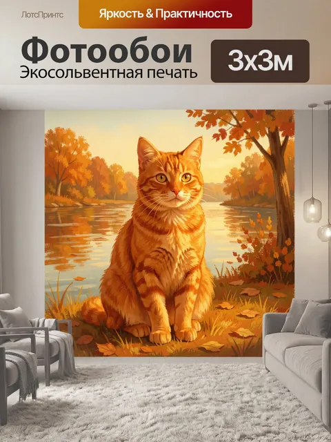 Фотообои Рыжий кот у осеннего озера