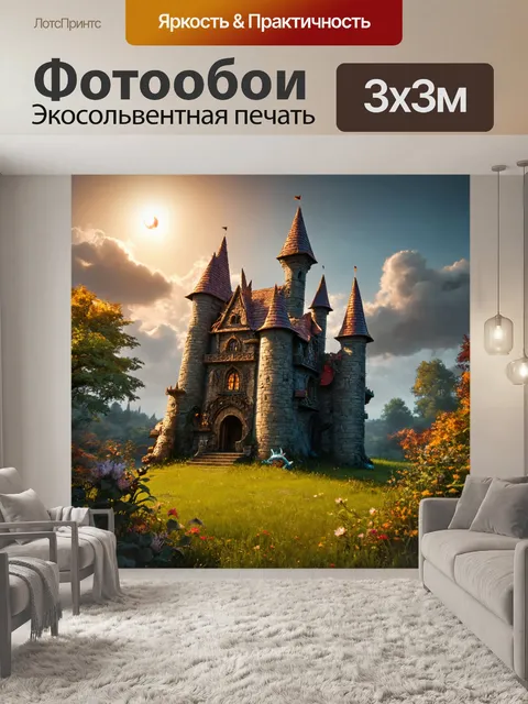 Фотообои сказка мечта о старом забытом замке, где живет добрый дракон, охраняющий волшебные предметы от зла
