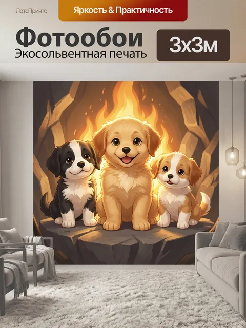 Фотообои Три щенка у огня