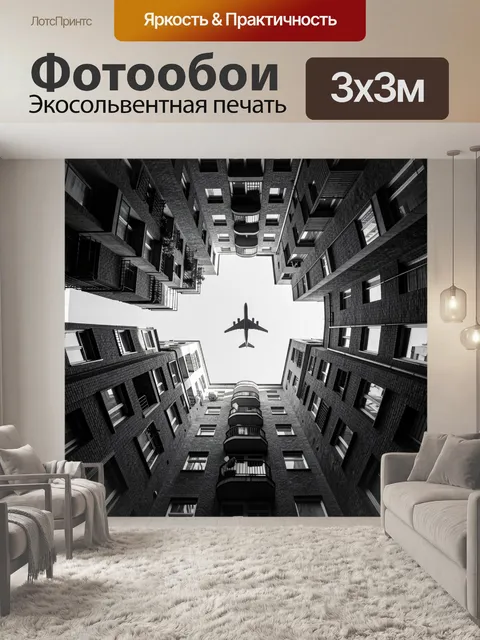Фотообои Самолет над двором многоэтажек