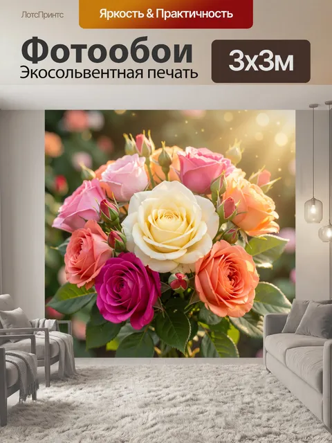 Фотообои Букет роз в золотом свете