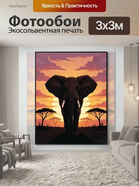 Фотообои Слон на закате в саванне