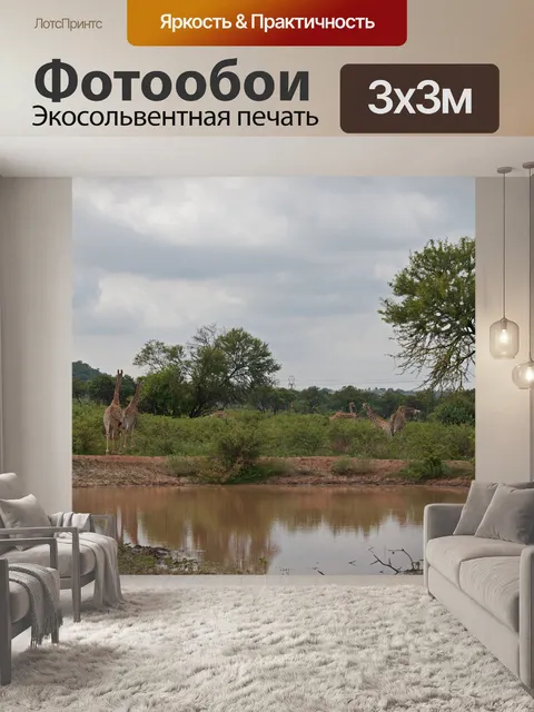 Фотообои высокий жираф у водопоя