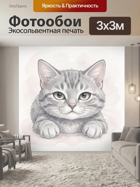 Фотообои Серый кот с большими глазами