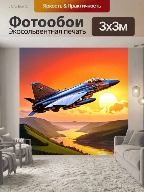 Фотообои величественный боевой самолет на фоне заката