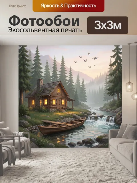 Фотообои Уютный дом у лесной реки