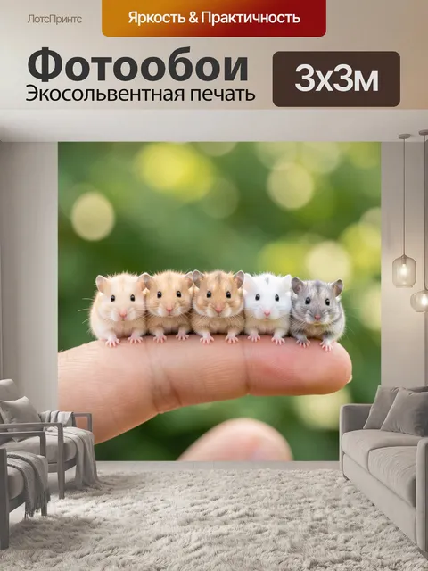 Фотообои Пять миниатюрных хомяков