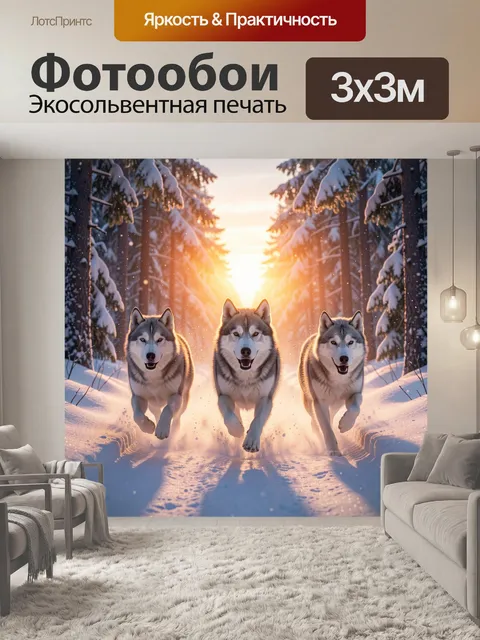 Фотообои Три волка в зимнем лесу