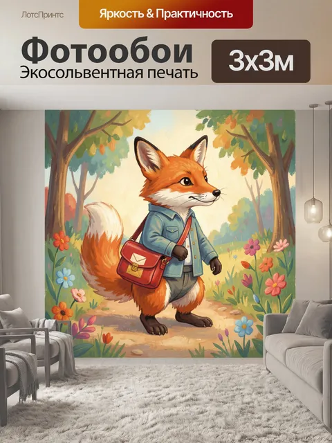 Фотообои Лис в синей рубашке с сумкой