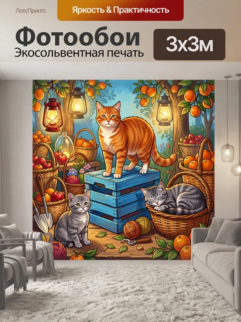 Фотообои Три кота в фруктовом саду