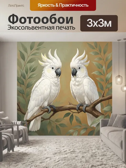 Фотообои Два белых какаду на ветке