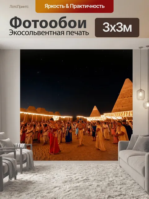 Фотообои египет фараоны, ночное празднование, огни и танцы под звездами, атмосфера веселья