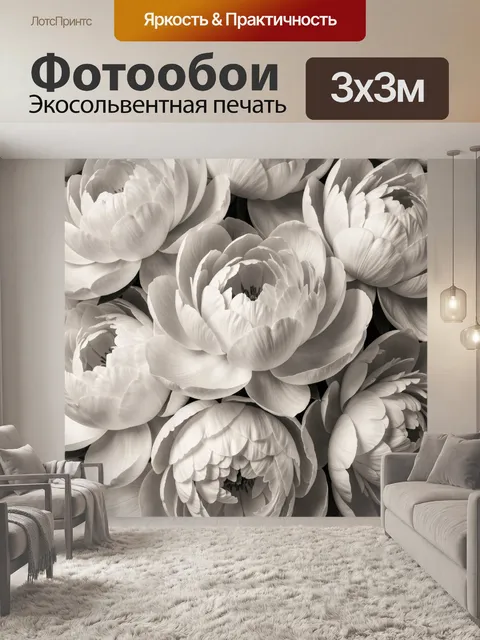 Фотообои Белые махровые пионы крупным планом