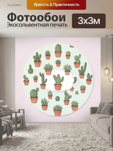 Фотообои Кактусы и суккуленты в горшках