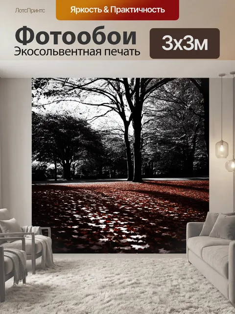 Фотообои грустная осень в парке, где тихо падают красновато-коричневые листья