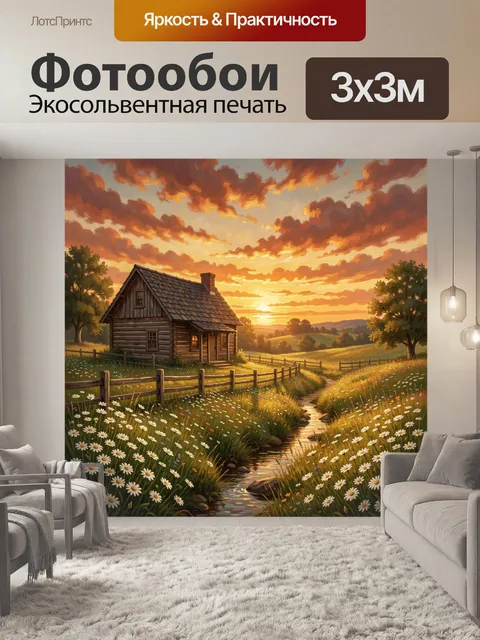Фотообои Деревенский домик на закате