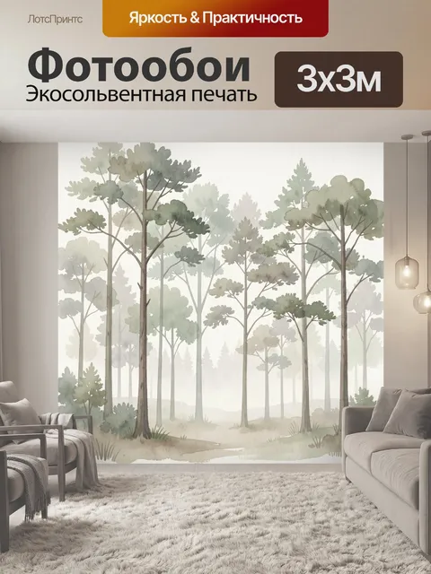 Фотообои Туманный лес с соснами