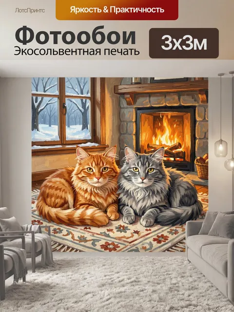 Фотообои Два пушистых кота у камина