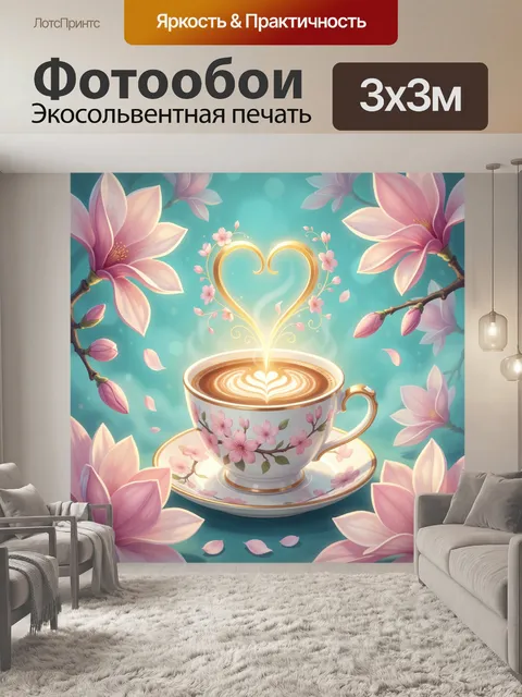 Фотообои Цветочная чашка с сердечным латте